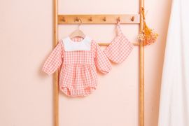 [BEBELOUTE] Bebe Check Long Sleeve Bodysuit (Pink), Baby All-in-One, Infant Bodysuit, Cotton 100% _ Made in KOREA